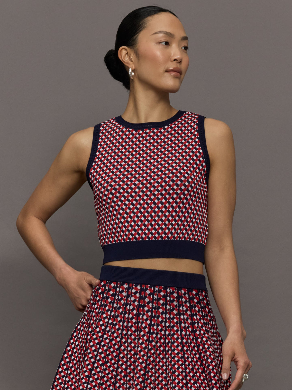 Cher Crochet Jacquard Tank - Dark Blue Multi