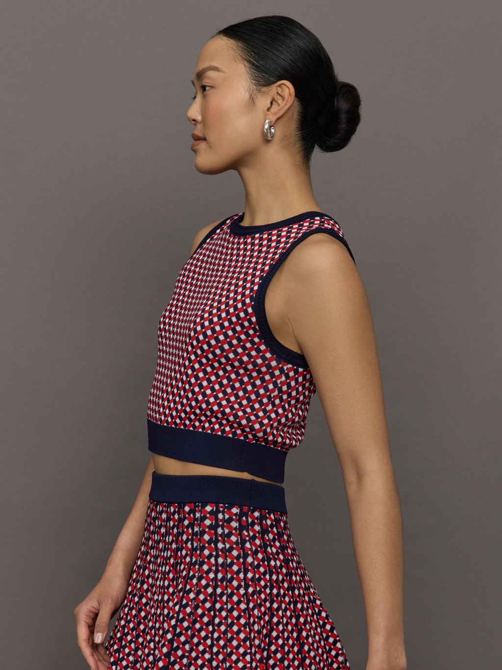 Cher Crochet Jacquard Tank - Dark Blue Multi