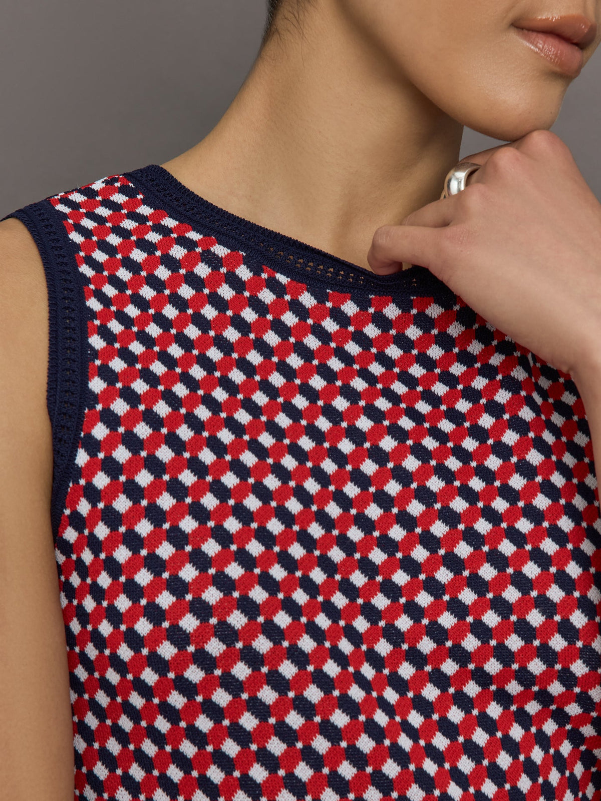 Cher Crochet Jacquard Tank - Dark Blue Multi
