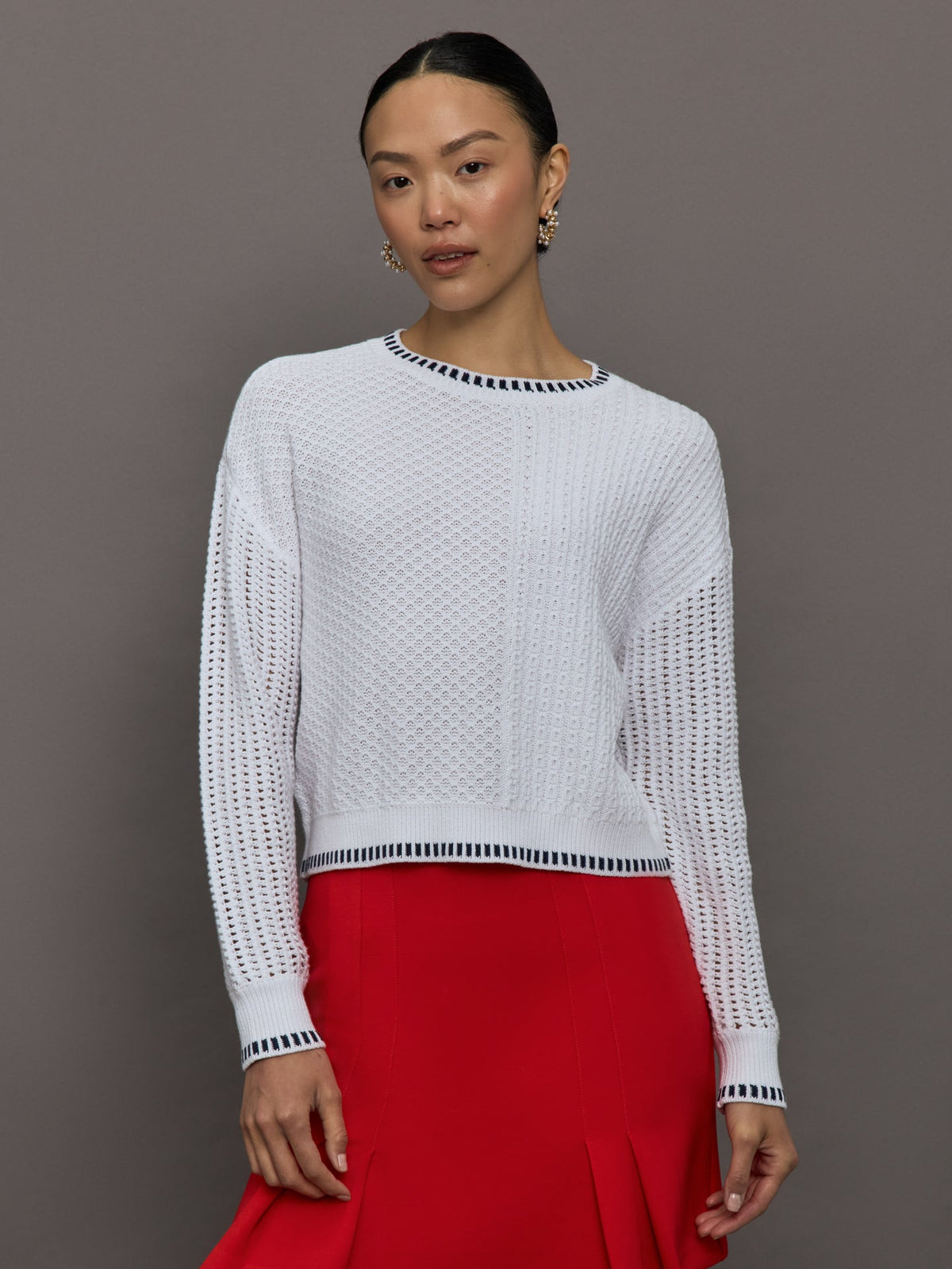 Uma Mixed Stitch Crew Neck - Bleach White Multi