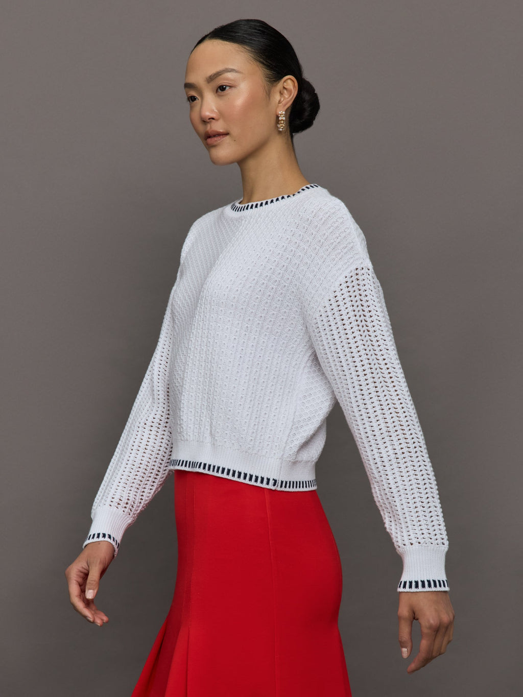 Uma Mixed Stitch Crew Neck - Bleach White Multi