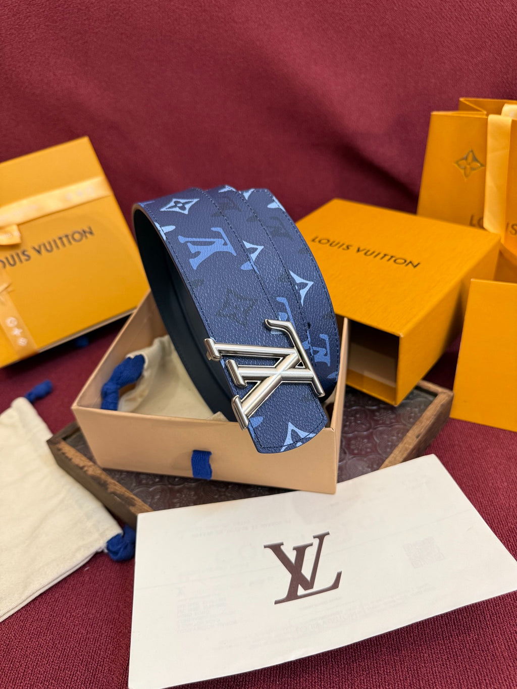 Louis Vuitton LV Initials Monogram Denim 40MM Belt Blue