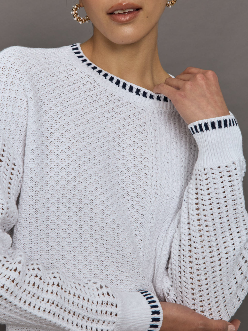 Uma Mixed Stitch Crew Neck - Bleach White Multi