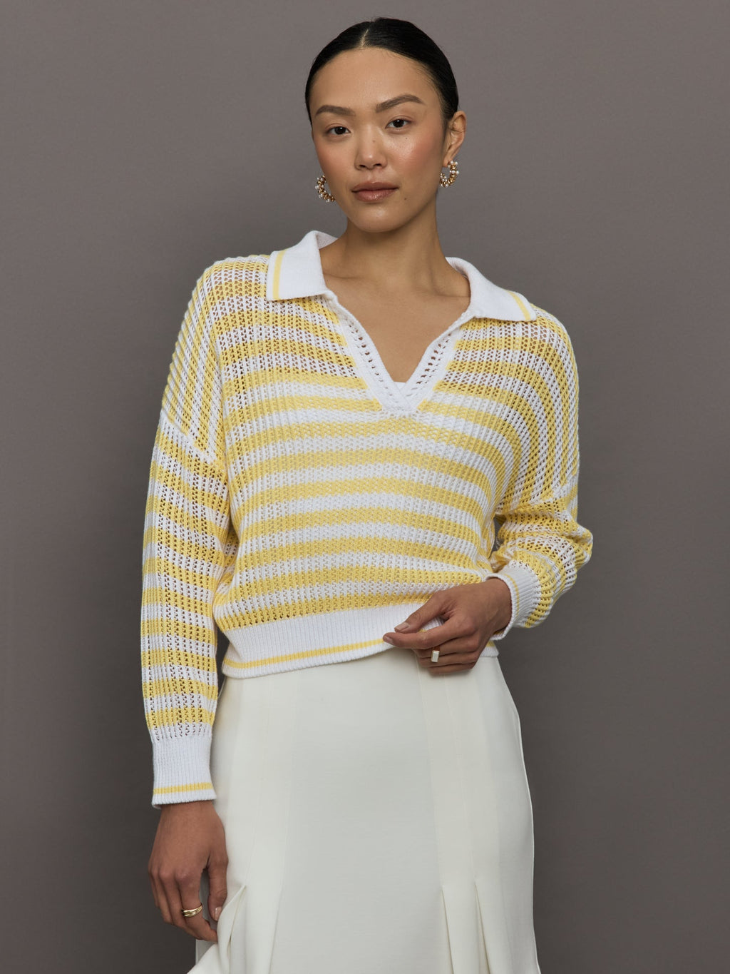 Kimberly Striped Tipping Pullover - Bleach White Multi
