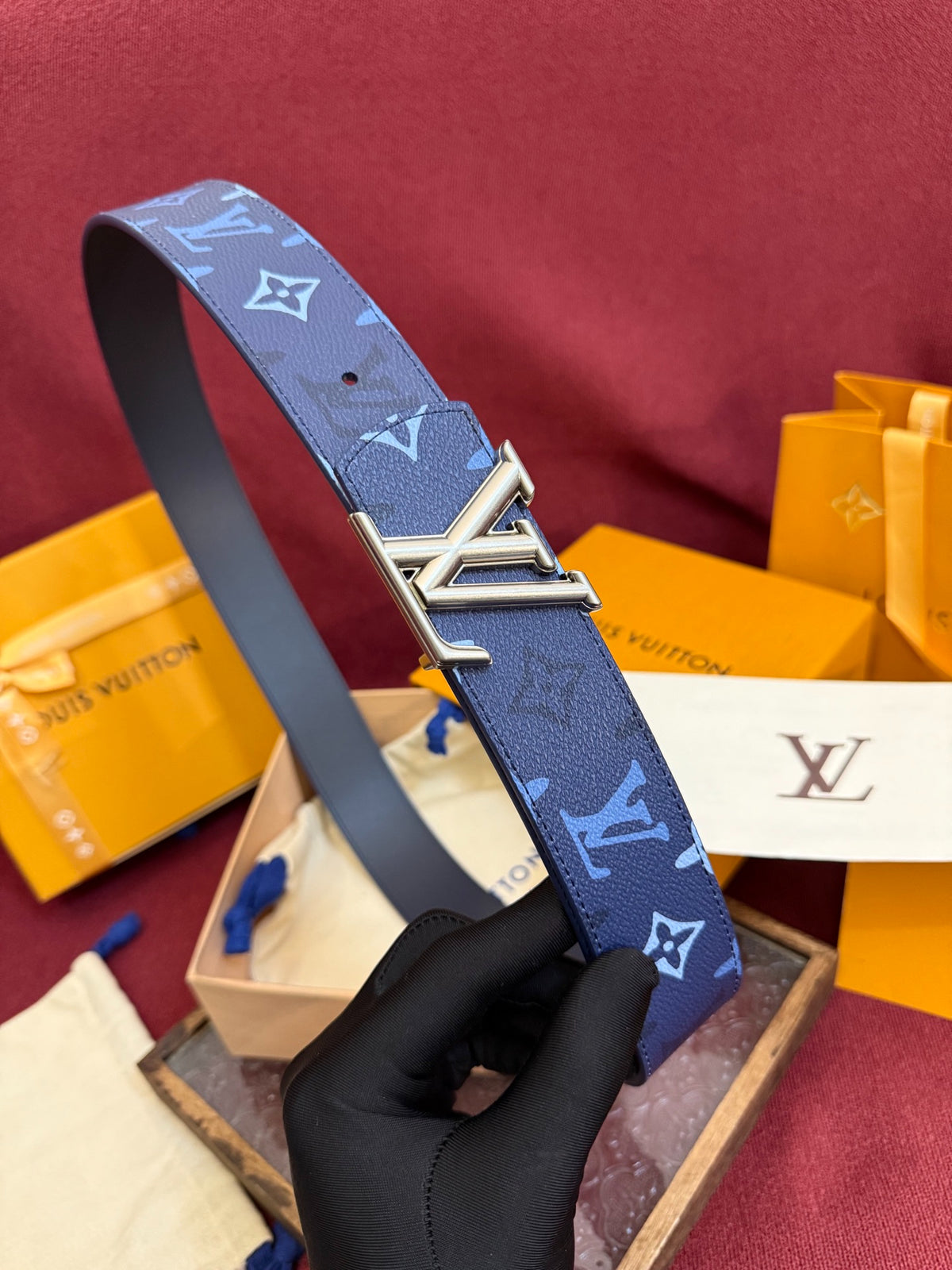 Louis Vuitton LV Initials Monogram Denim 40MM Belt Blue