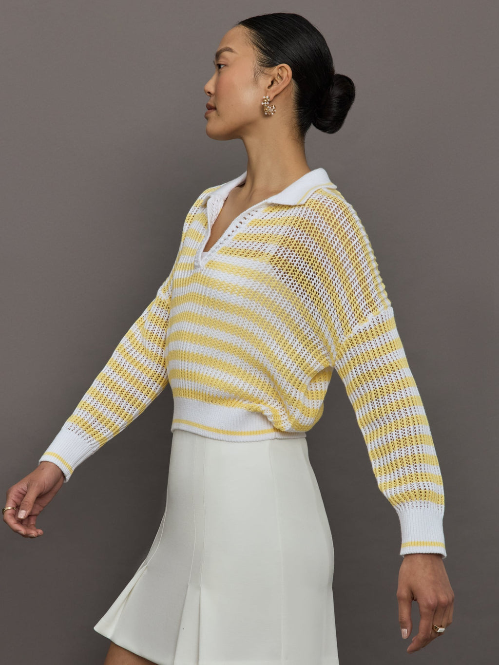 Kimberly Striped Tipping Pullover - Bleach White Multi