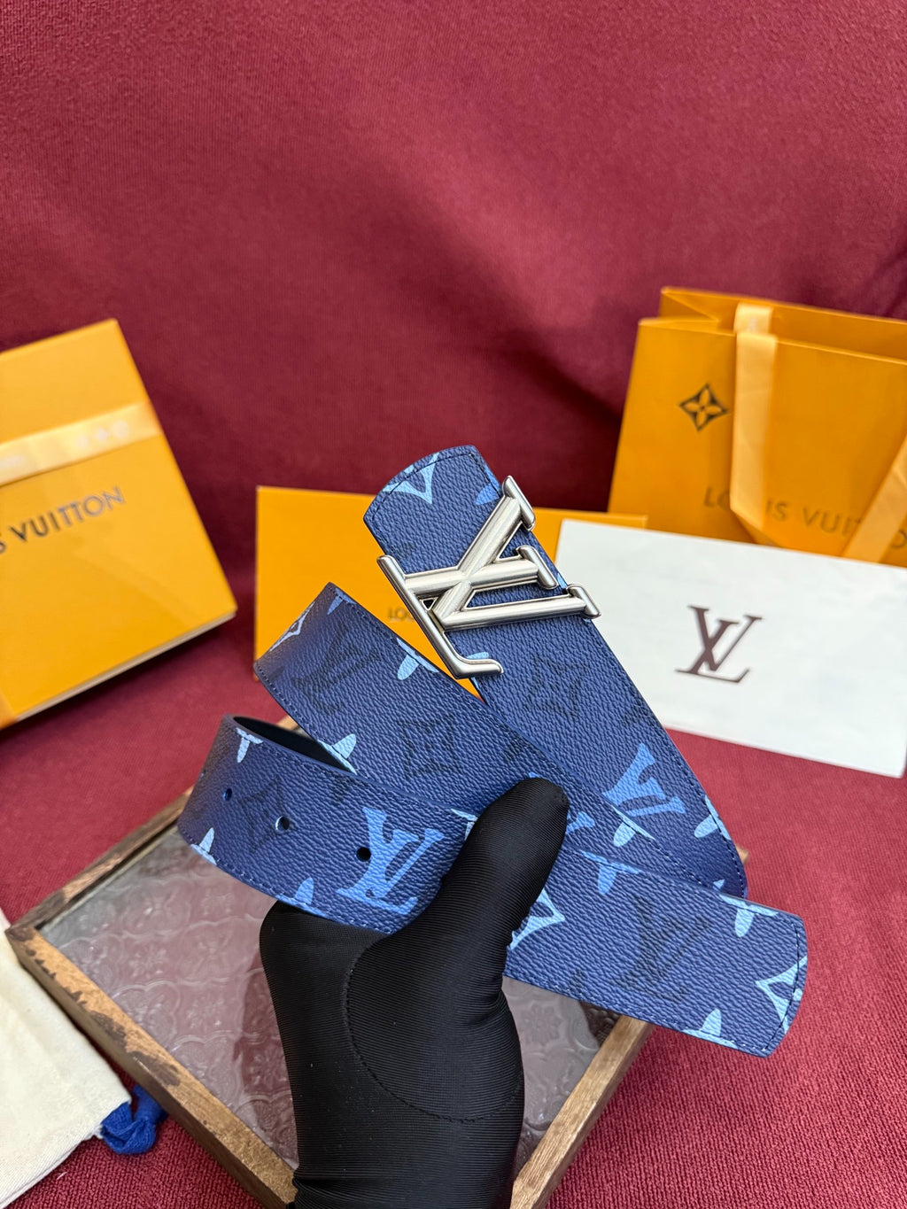 Louis Vuitton LV Initials Monogram Denim 40MM Belt Blue
