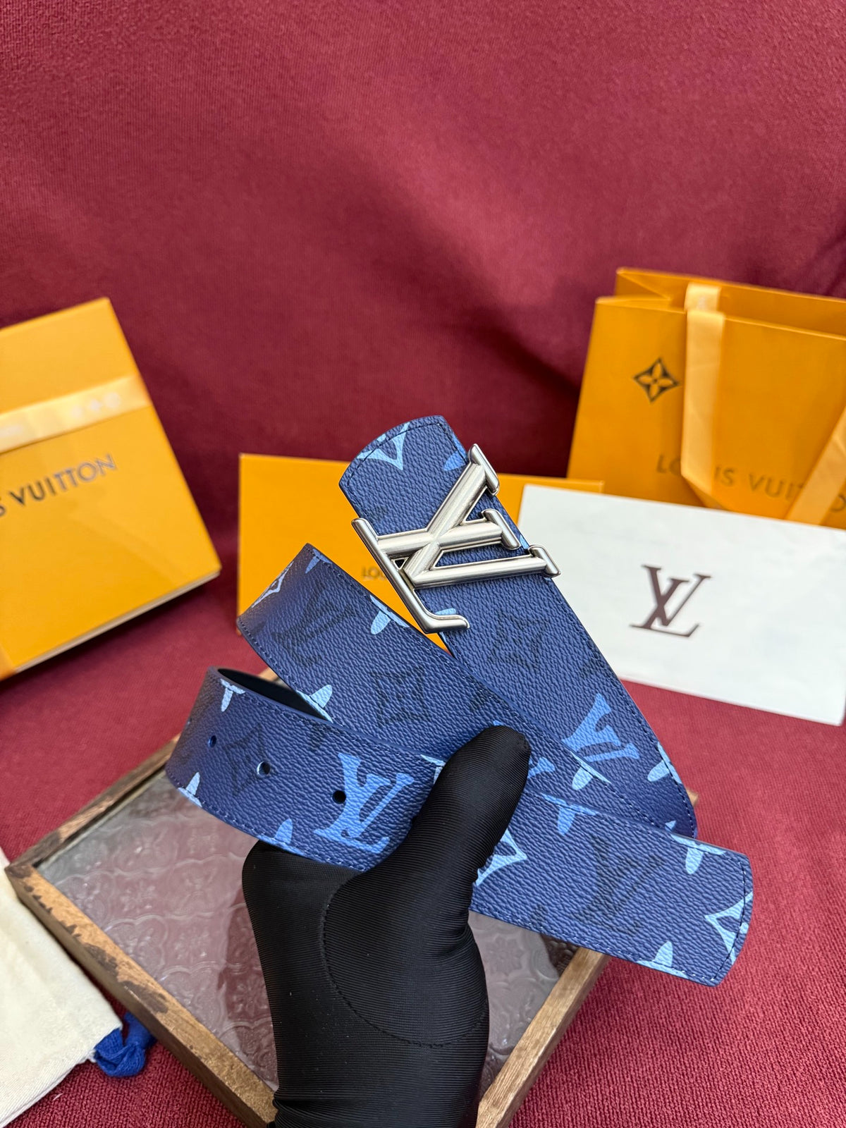 Louis Vuitton LV Initials Monogram Denim 40MM Belt Blue