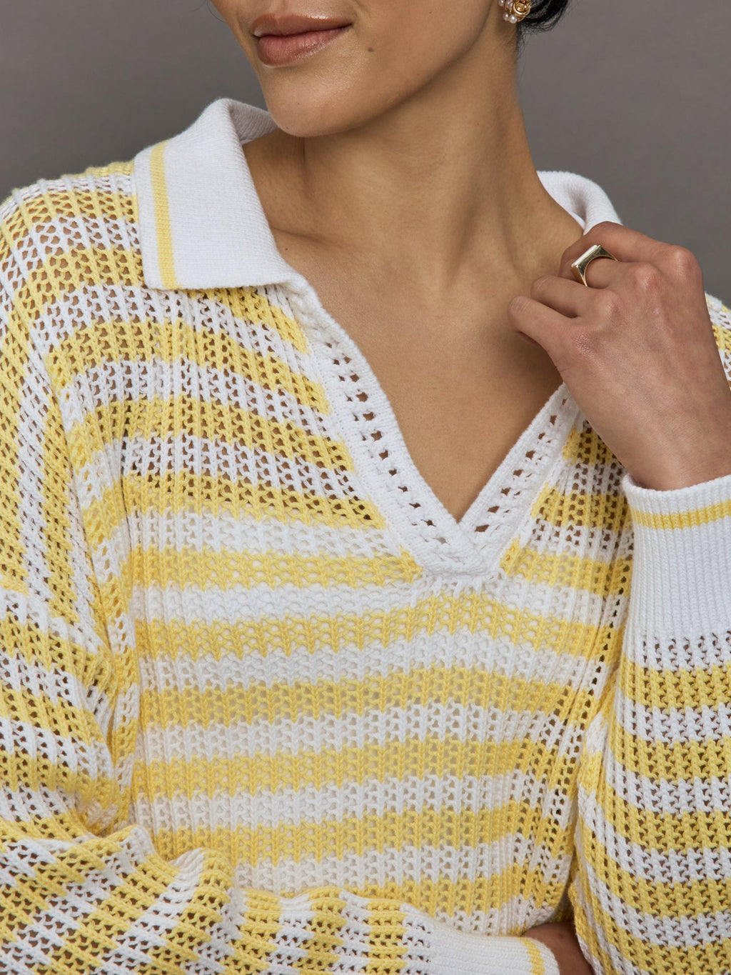 Kimberly Striped Tipping Pullover - Bleach White Multi