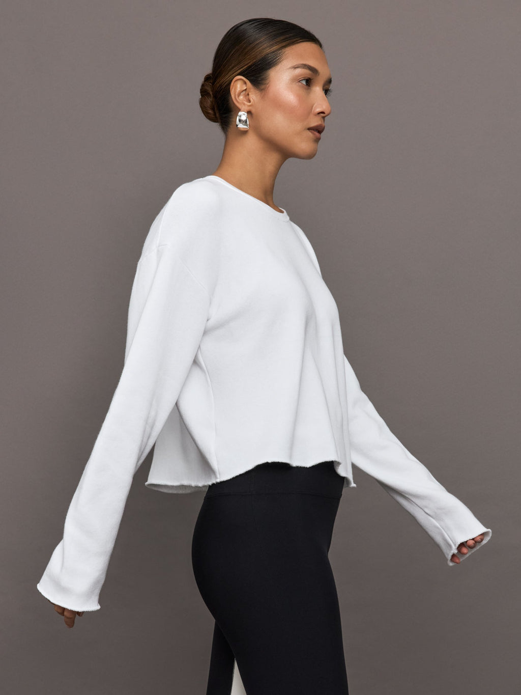 Crew Neck Sweatshirt in French Terry - White