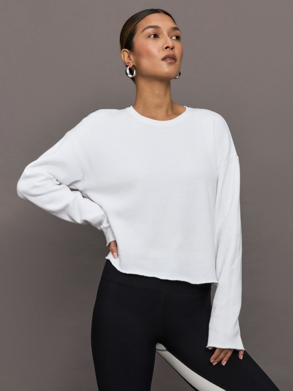 Crew Neck Sweatshirt in French Terry - White