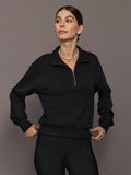 Half Zip Sweatshirt in French Terry - Black