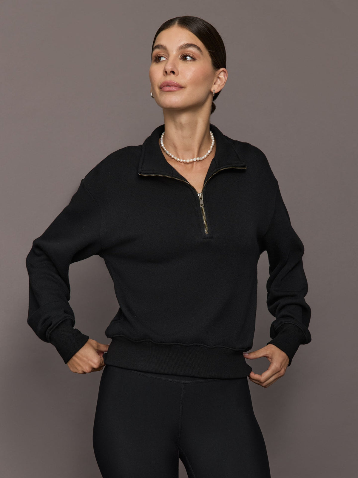 Half Zip Sweatshirt in French Terry - Black