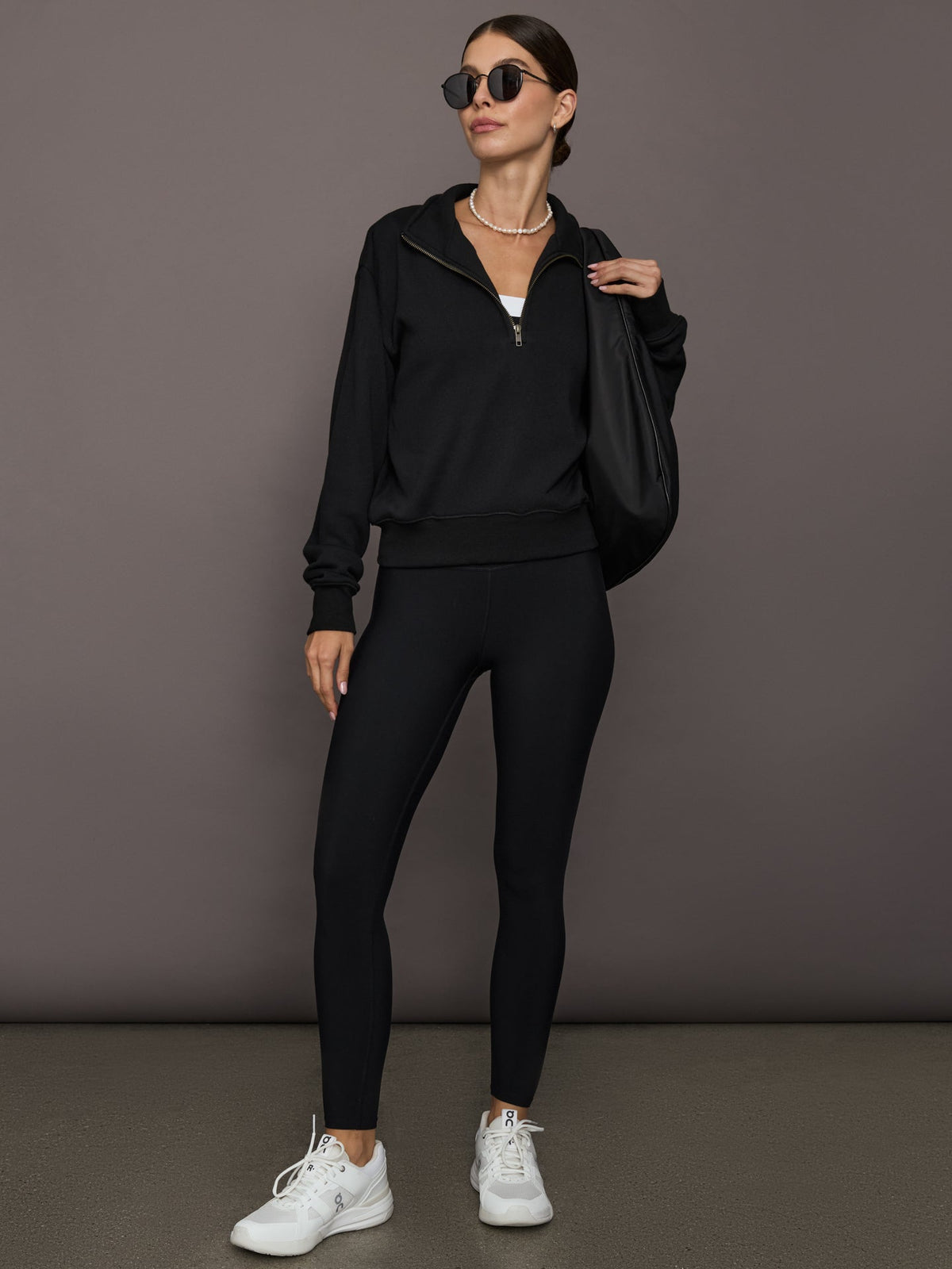 Half Zip Sweatshirt in French Terry - Black