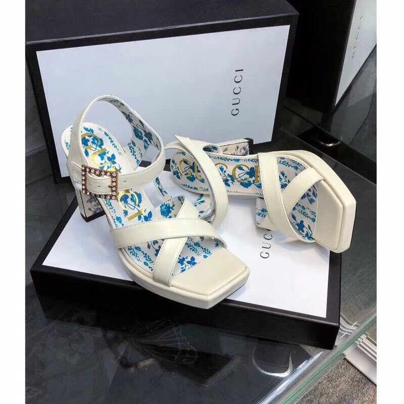 GG HIGH SANDAL WHITE CALFSKIN WITH PATTERNS