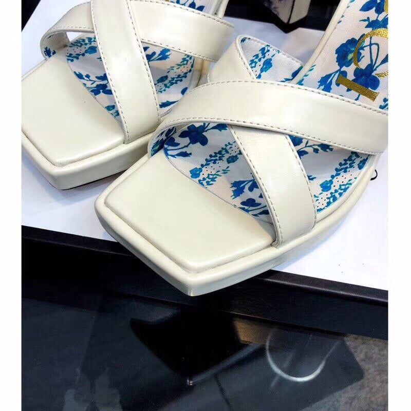 GG HIGH SANDAL WHITE CALFSKIN WITH PATTERNS