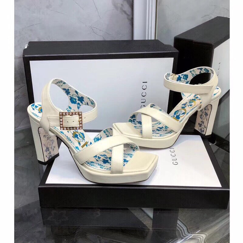 GG HIGH SANDAL WHITE CALFSKIN WITH PATTERNS