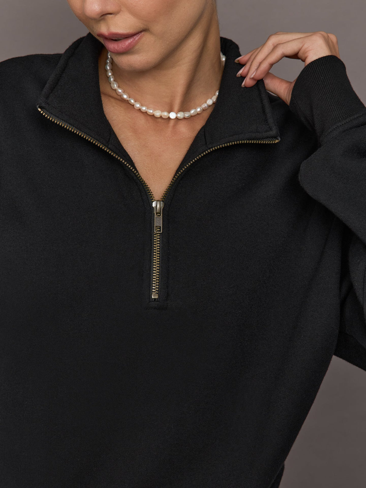 Half Zip Sweatshirt in French Terry - Black