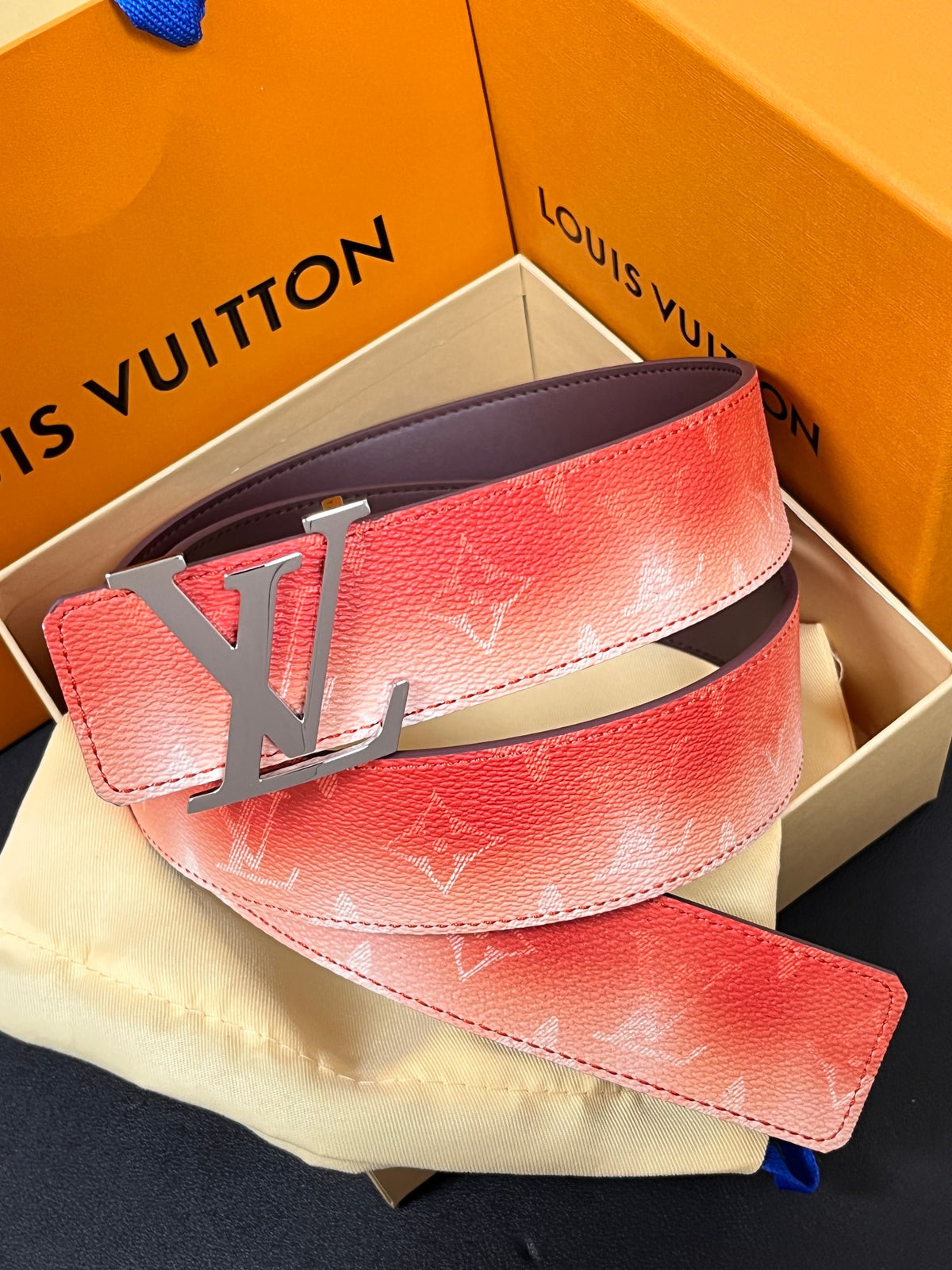 Louis Vuitton LV Initiales Reversible Belt Monogram Pigment Red/Orange 40MM