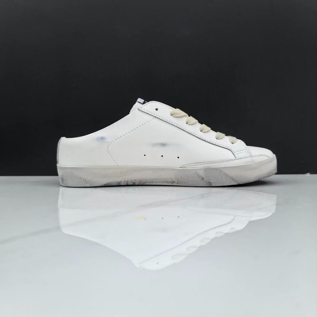 Golden Goose Super-Star Sabot White Leather Gold Glitter