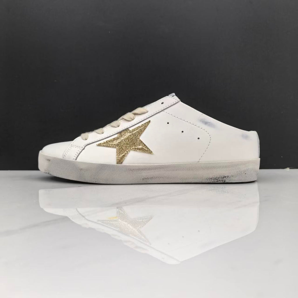 Golden Goose Super-Star Sabot White Leather Gold Glitter
