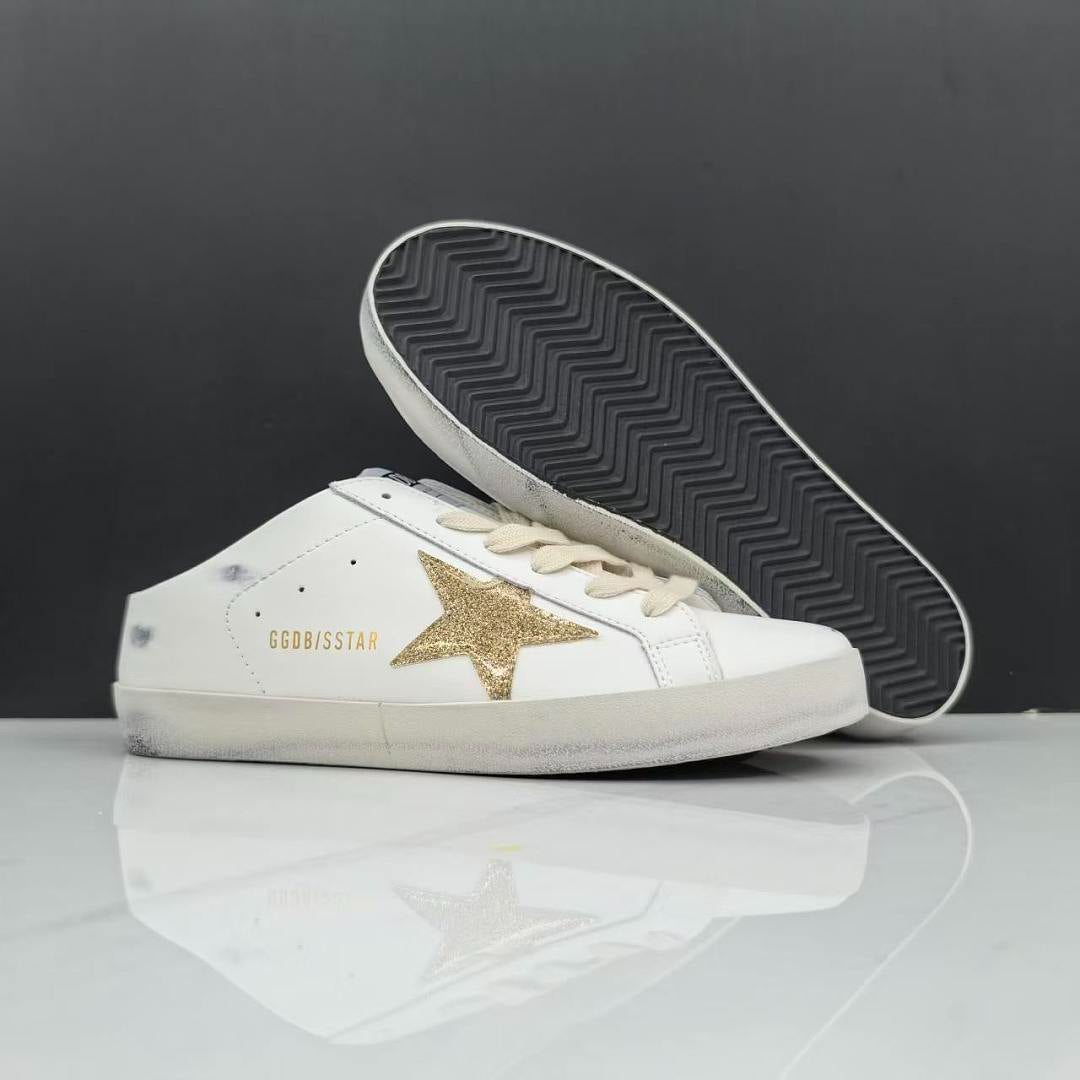 Golden Goose Super-Star Sabot White Leather Gold Glitter