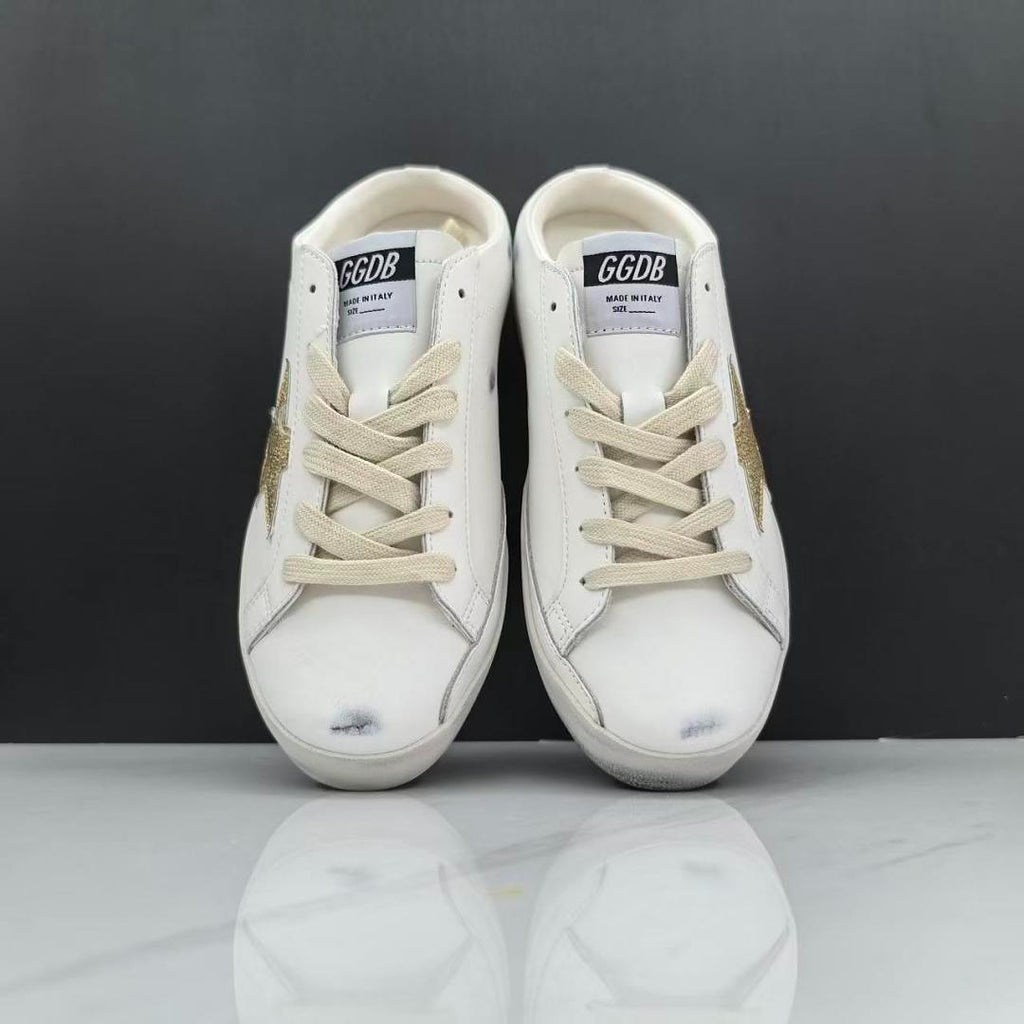 Golden Goose Super-Star Sabot White Leather Gold Glitter