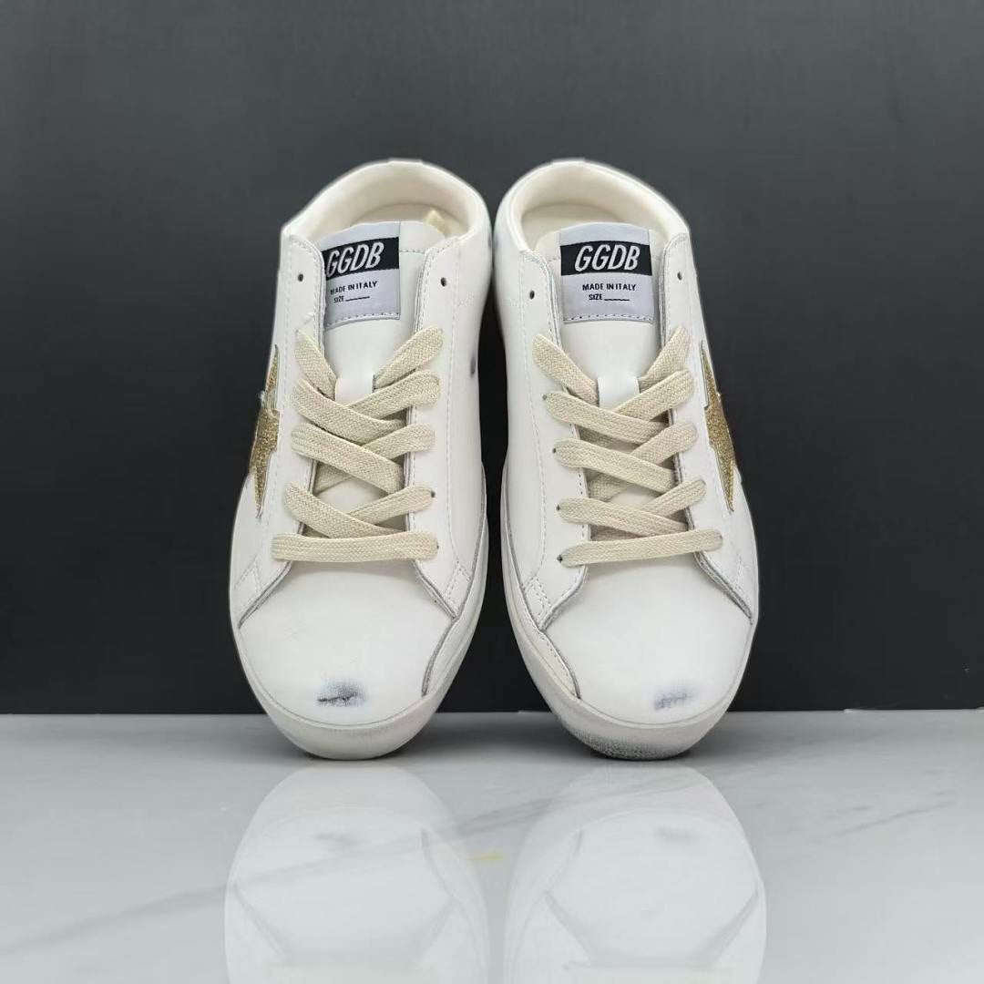 Golden Goose Super-Star Sabot White Leather Gold Glitter