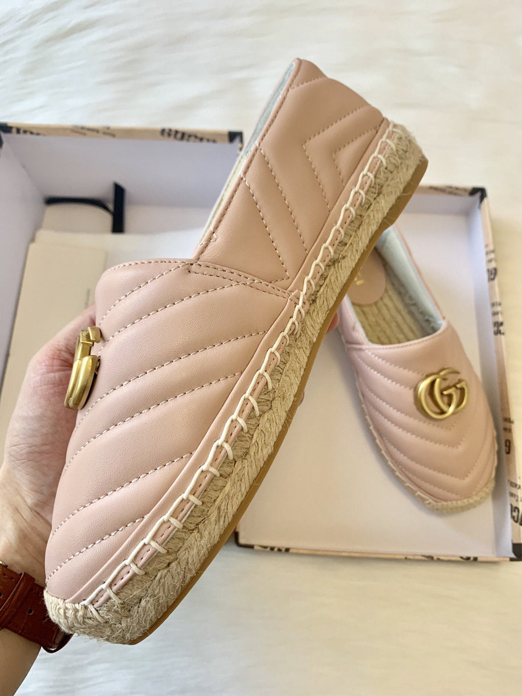 gg espadrilles powder pink calfskin