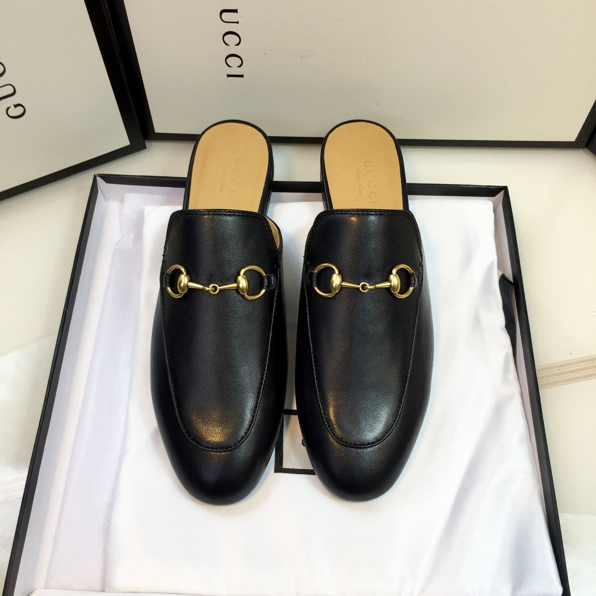 GG SLIPPER PRINCETOWN BLACK CALFSKIN