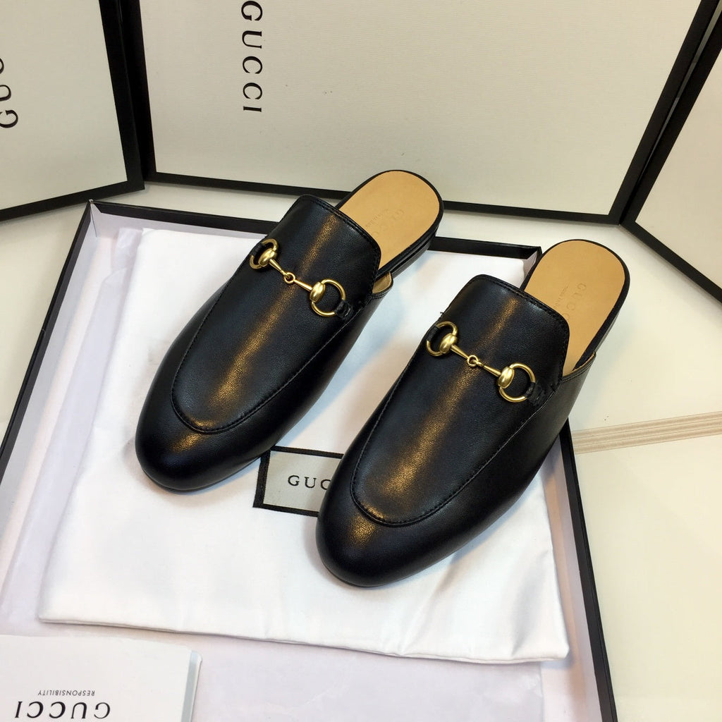 GG SLIPPER PRINCETOWN BLACK CALFSKIN