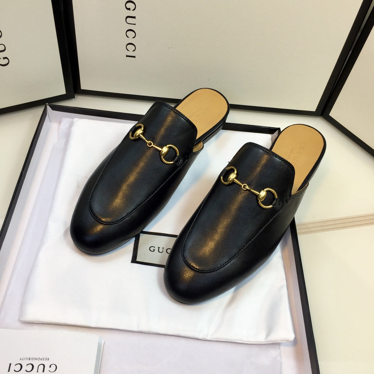 GG SLIPPER PRINCETOWN BLACK CALFSKIN