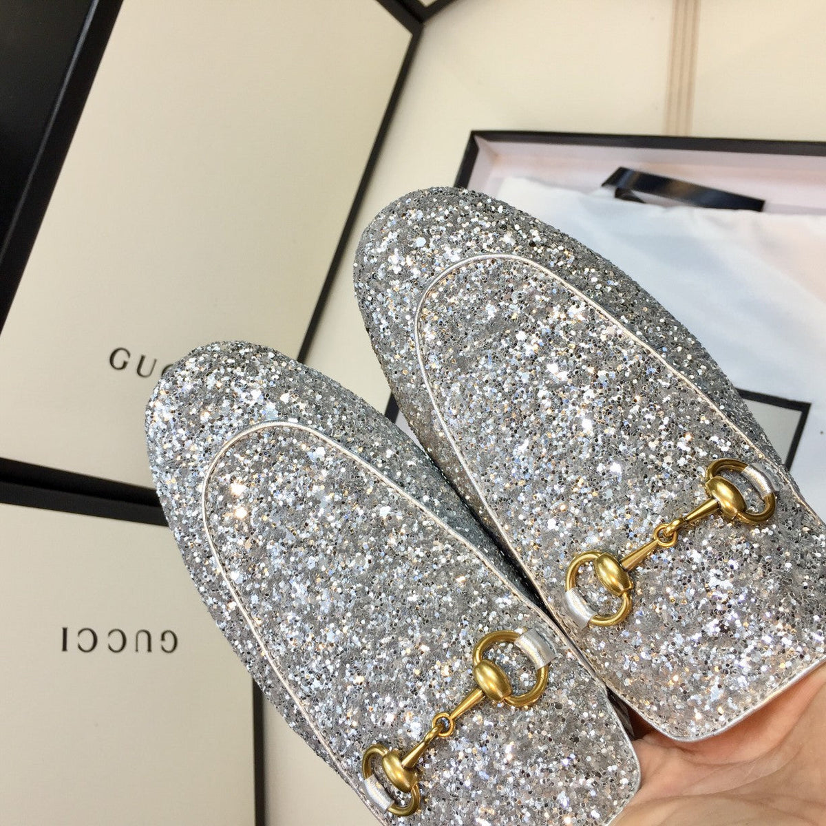GG PrinceTown Silver Metalic Glitter Mule