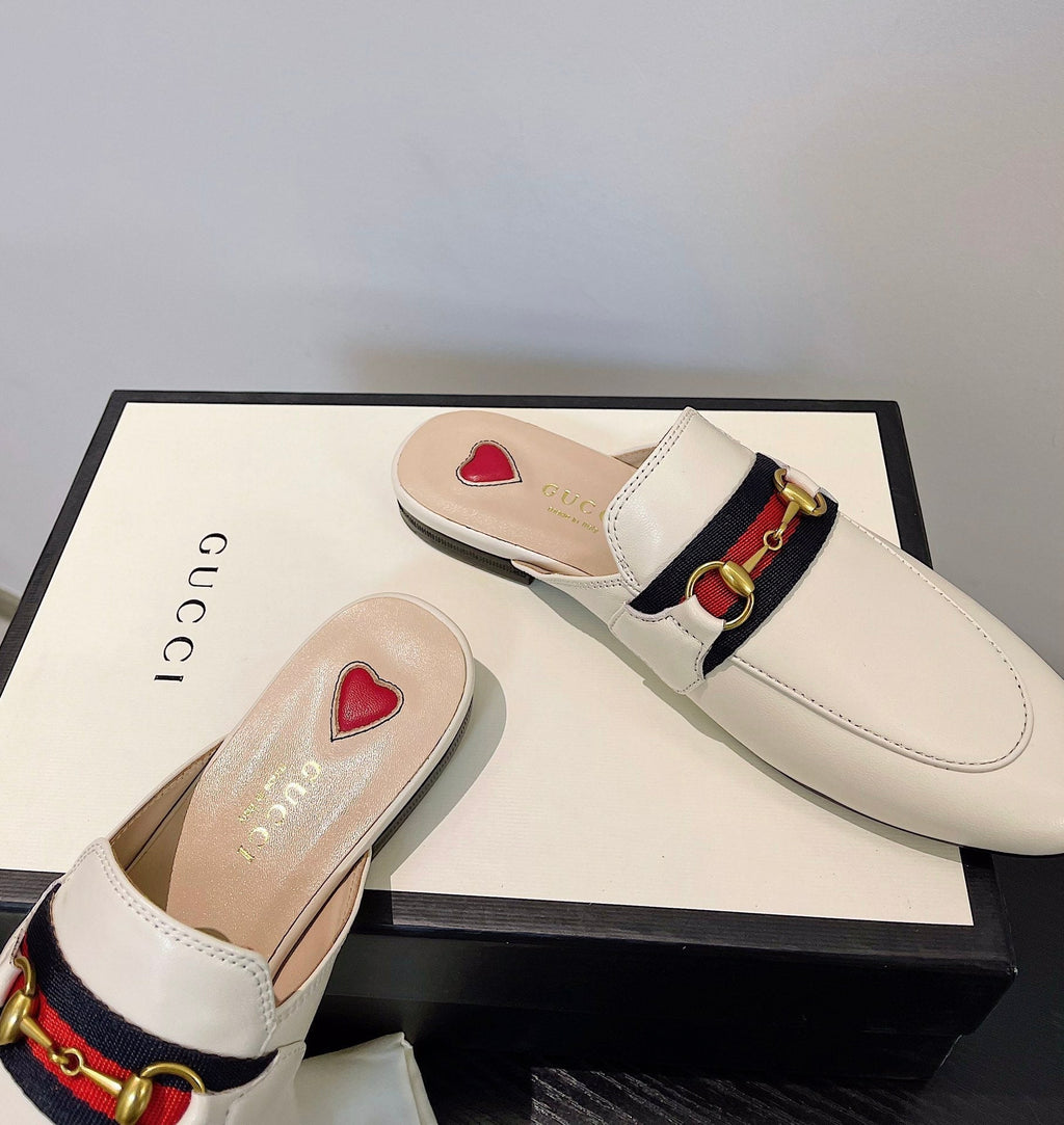 gg loafer cream calfskin black red canvas