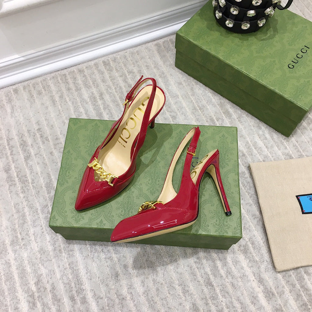 GG HIGH HEEL SLINGBACK RUBY CALFSKIN WITH CHAIN