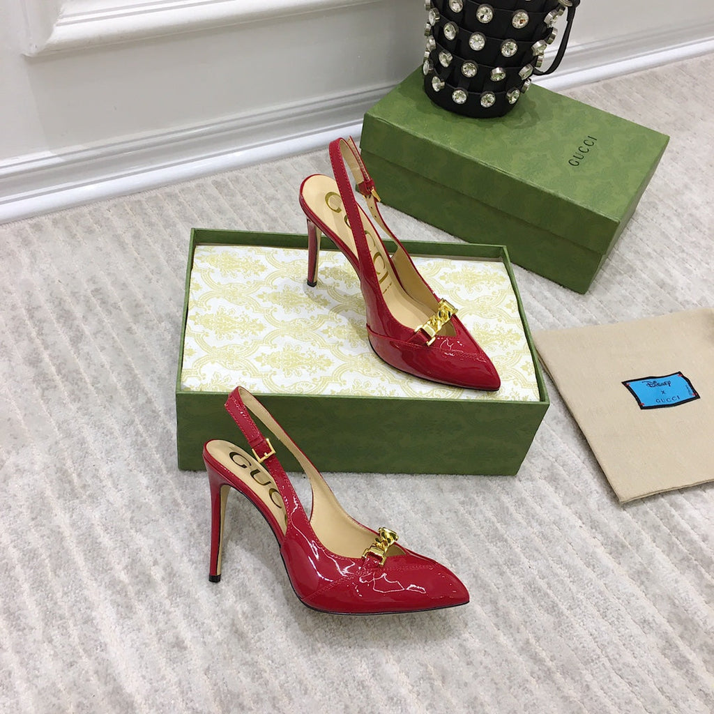 GG HIGH HEEL SLINGBACK RUBY CALFSKIN WITH CHAIN