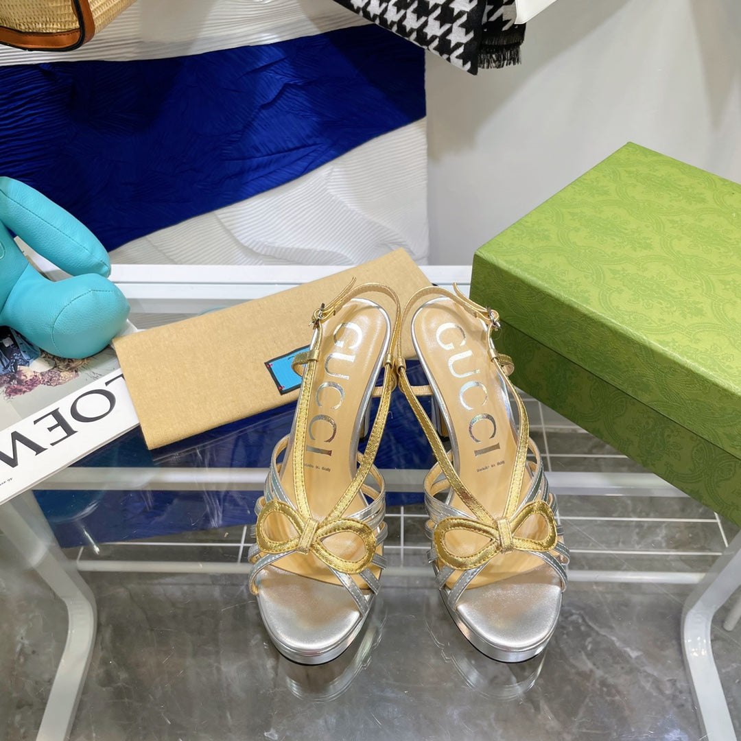 GG HIGH HEEL SANDAL METALLIC GOLD AND SILVER LAMBSKIN