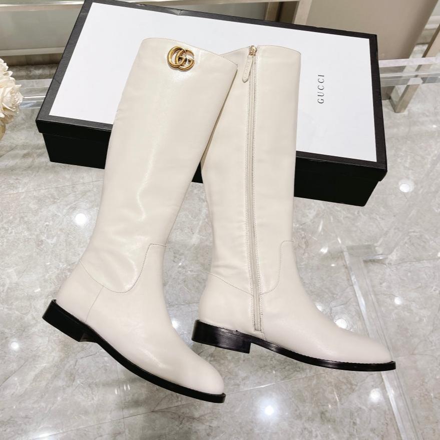 GG CLASSIC KNEE HIGH BOOTS IN WHITE IMPORTED CALFSKIN