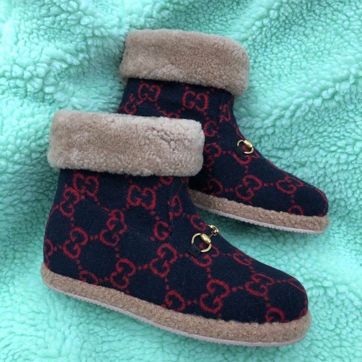 Gucci 2025 Monogram Boot Red Blue Beige Wool 564781