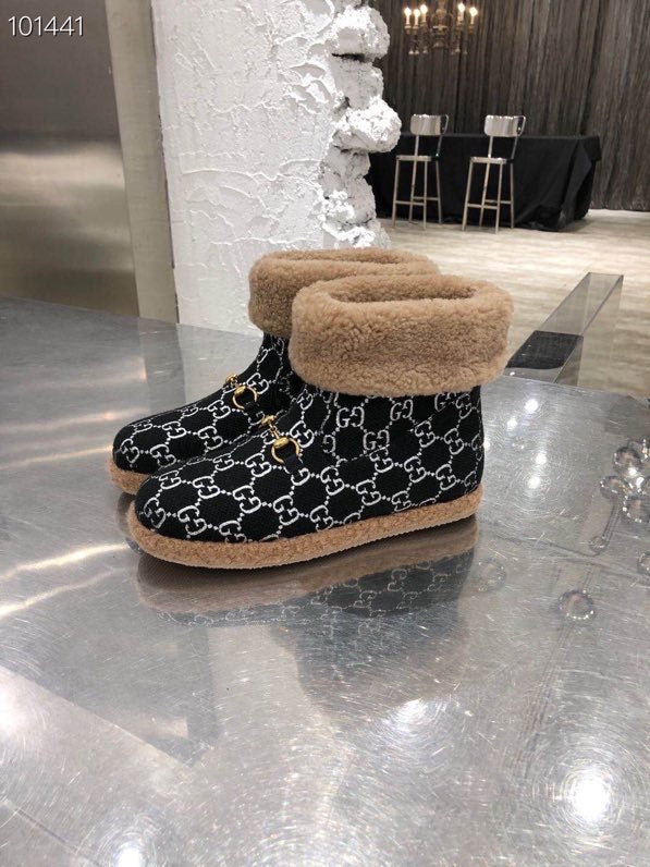 Gucci 2025 Monogram Boot Black White Beige Wool 564783