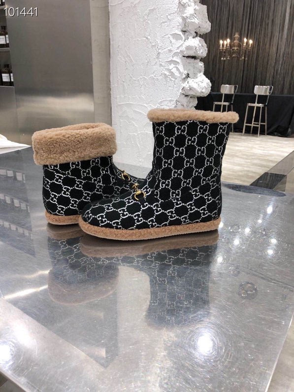 Gucci 2025 Monogram Boot Black White Beige Wool 564783