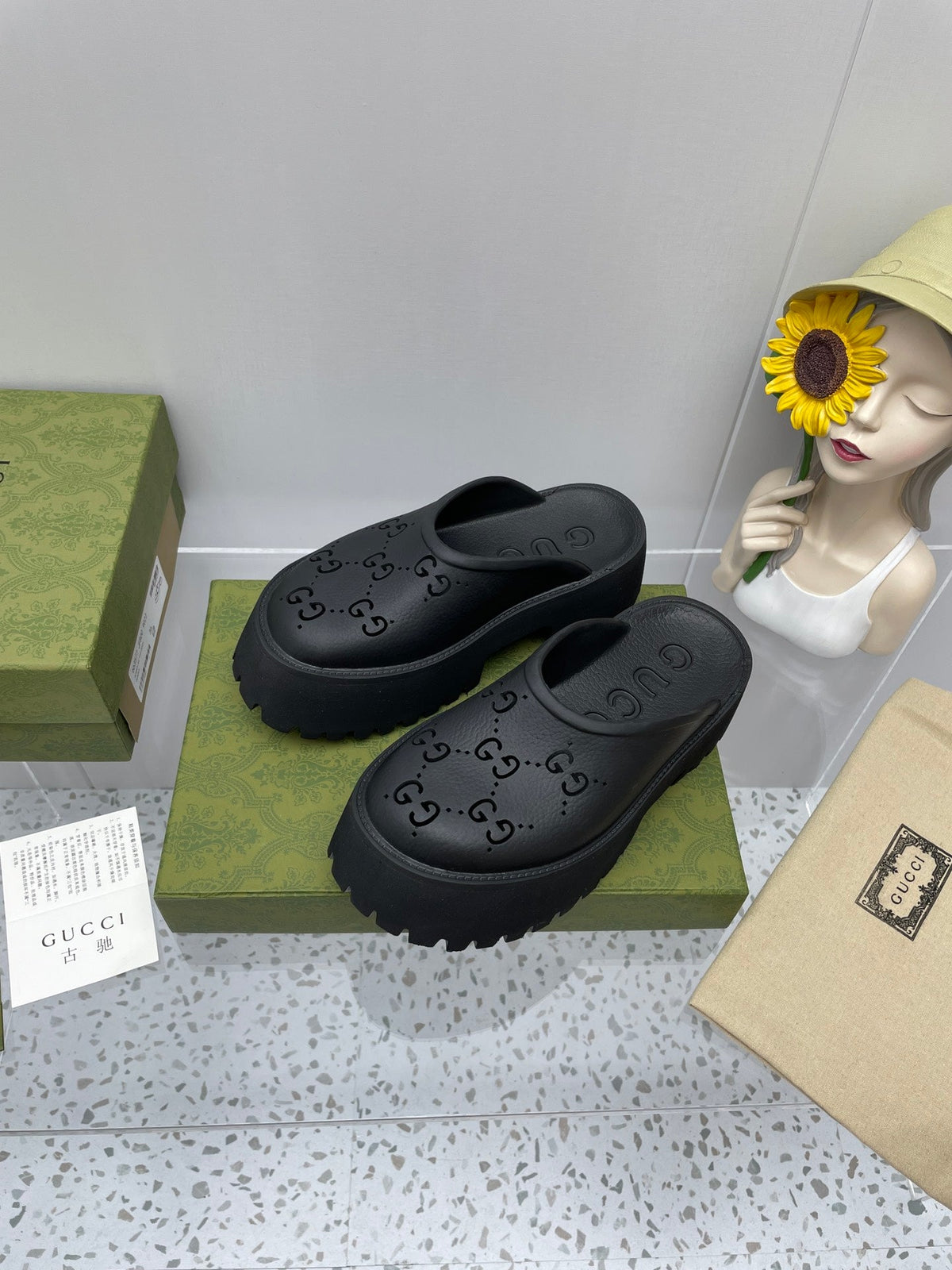 GG PLATFORM PERFORATED G 55 SANDAL BLACK IP FOAM