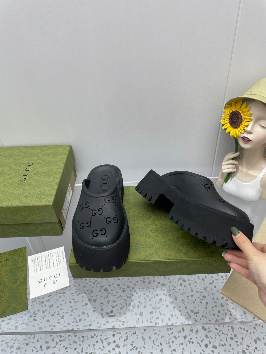GG PLATFORM PERFORATED G 55 SANDAL BLACK IP FOAM