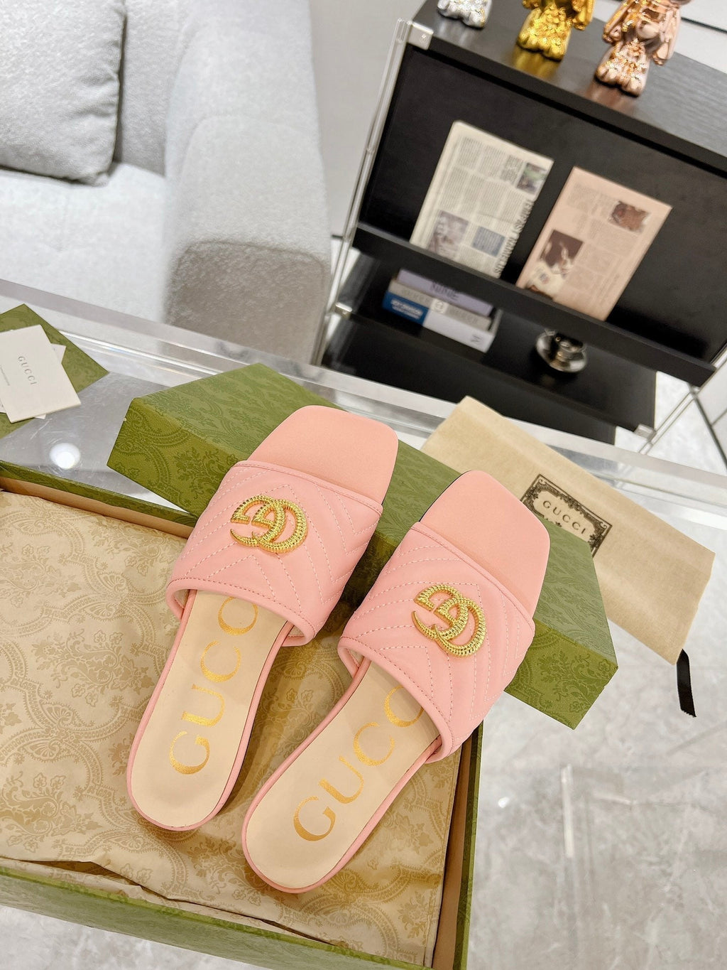 GG EXCLUSIVE SLIDE SANDAL LIGHT PINK CALFSKIN