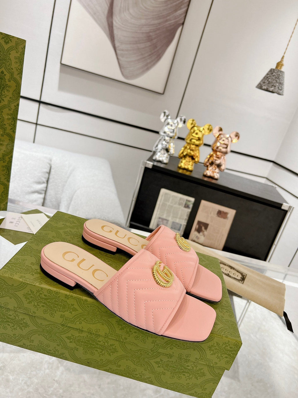 GG EXCLUSIVE SLIDE SANDAL LIGHT PINK CALFSKIN
