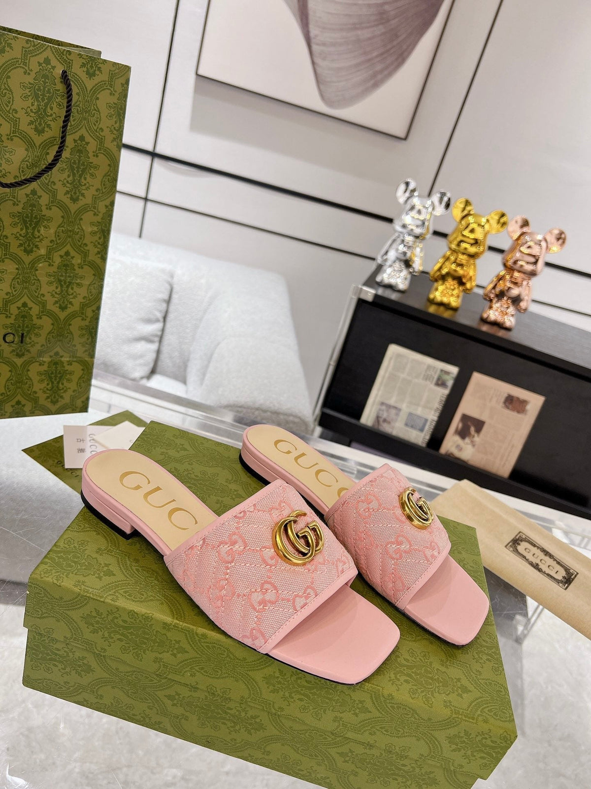 GG EXCLUSIVE SLIDE SANDAL LIGHT PINK FABRIC