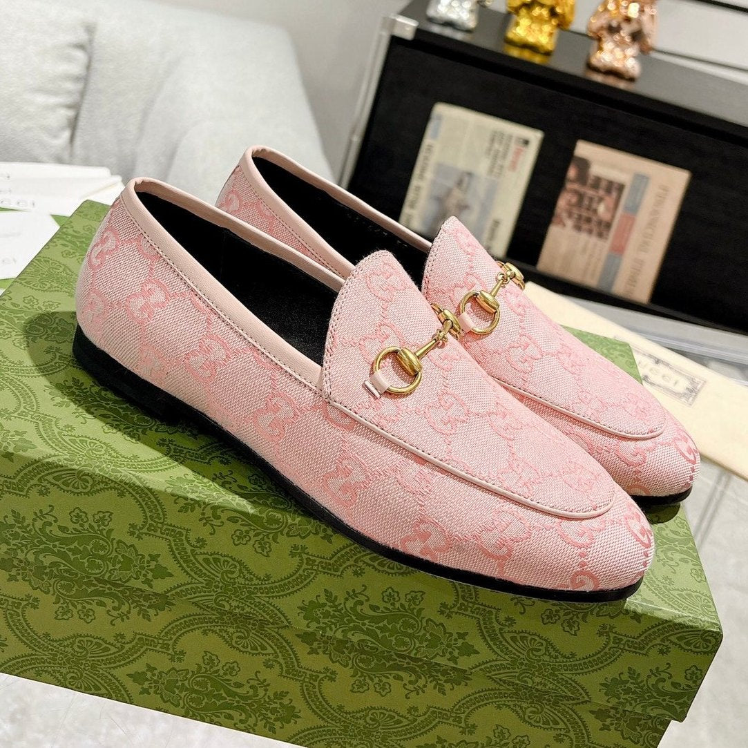 MEN'S LOAFER WITH HORSEBIT IN PINK PASTEL MONOGRAM JACQUARD FABRIC
