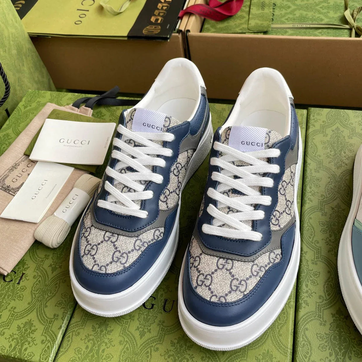 GG 26 Sneaker Blue Gray Canvas Calfskin 632892