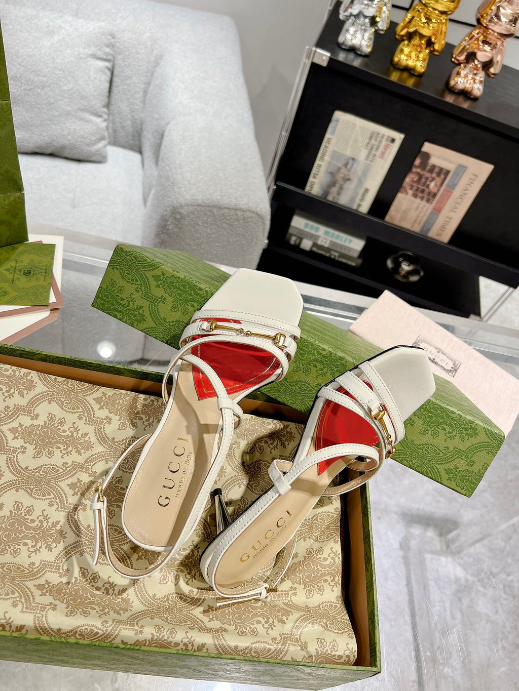 GG CLASSIC STRAPPY HEEL SANDAL WHITE CALFSKIN