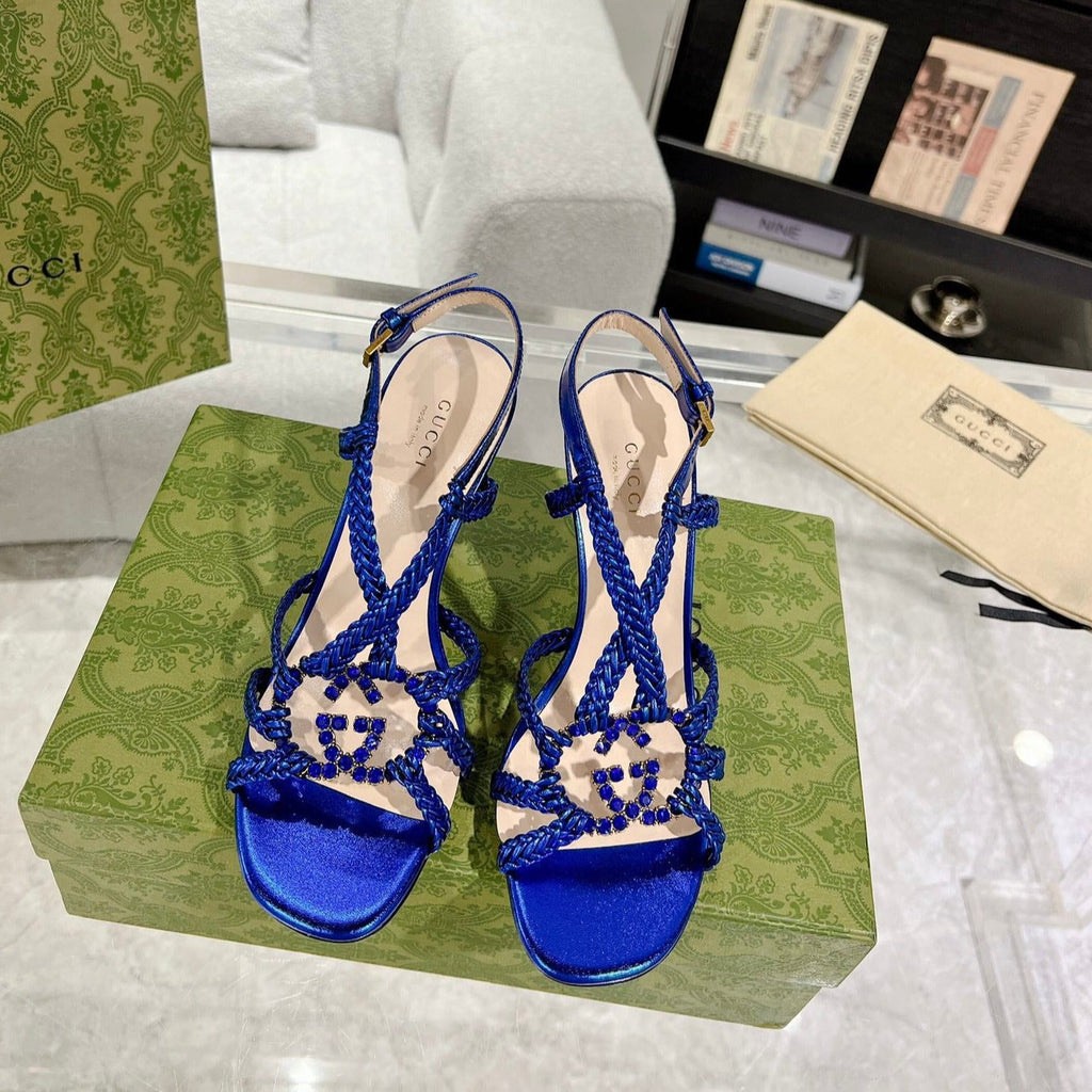 GG CRYSTAL HIGH HEEL SANDAL AZURE CALFSKIN SPECIAL